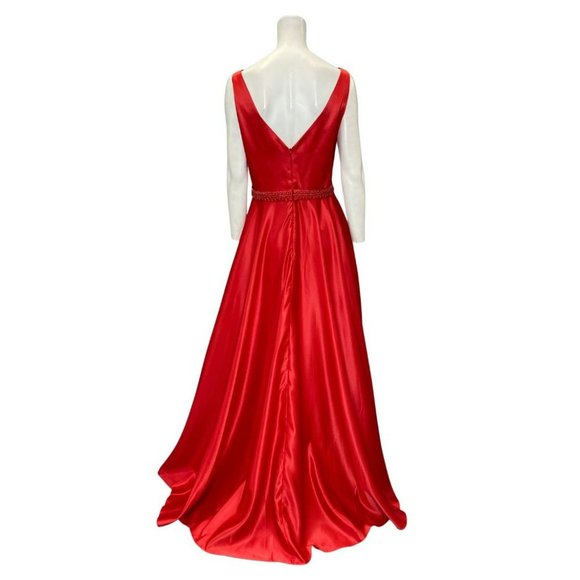 Dave & Johnny A-Line V-Neck Gown Red Size 18 NWT - Picture 2 of 4